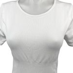 OQQ White Ribbed Crewneck Short Sleeve Stretch Bodysuit T Photo 2