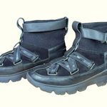 UGG  Lakes & Lights Black Leather Fur Sneaker Shoes EUC Photo 3