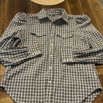 Anthropologie Greyson Western Plaid Pearl Snap Puff
Sleeve Shirt Size Large. EUC Gray Photo 4
