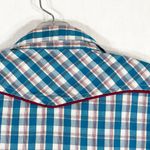 Bit & Bridle  Small Top Snap Up Western Shirt Blue‎ Pink Embroidered Plaid 285 Photo 5