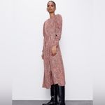 ZARA  Floral Printed Long Puff Ruched Sleeve Draped Midi‎ Dress Size Small Photo 6