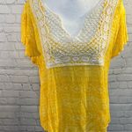 Xhilaration  Blouse Boho Crochet Trimmed Yellow w White-XL Photo 1