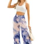 Tie Dye Wide Leg Pants Elastic Waistband Pockets Blue Pink Size XL Palazzo Photo 2