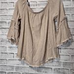 Umgee Beige Ruffle Sleeve linen cotton blend Blouse size Small Photo 3