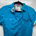 Paper Denim & Cloth Button Down Short Sleeve Women's Blue Shirt Size Medium Slim Photo 2