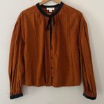 Treasure & Bond  Long Sleeve Velvet Trim Button Down Blouse Size M Photo 3