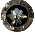 Mexico Alpaca Abalone Mother of Pearl Inlay Flower Mexican Alpaca Silver Pin Photo 0