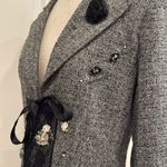 Y2k vintage lace trim rosette detail funky tie front tweed blazer Fairycore Gray Photo 15