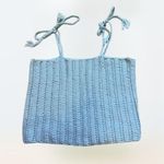Preppy Handmade crochet teal blue knit crop top with tie straps Women's size L Size L Photo 2