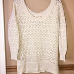 American Eagle Wool Blend Open Knit Scoop Neck Metallic Glitter Sweater Beige S Photo 1