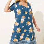Loft  Blue and Yellow Floral Swing Shift Dress, Casual Knit Dress, Size Medium Photo 0