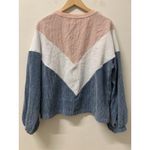 Women’s Sweater Colorblock Corduroy Crew Neck, Long Sleeve White/Blue/Pink Sz L White Size L Photo 9