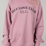 The Mayfair Group Self Love Club Cotton Crewneck Sweatshirt Pink One Size EUC!! Photo 0