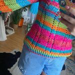 Rainbow Stripe Crochet Knit Long Sleeve Pullover Sweater Size M Photo 99