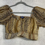 French Kiss Boho Puff Sleeve Crop Top Tie Back Tribal Print L Photo 0