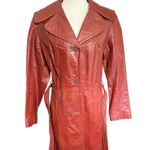 Vintage Dark Orange Leather Longline Trench Coat 70's Chic Size 12 Photo 7
