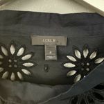 J.Crew Size 6 Black Funnelneck Eyelet Shirt Daisy Bees Long Sleeve Button Hi Low Photo 4