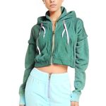 Forever 21 Cropped Athletic Wear Full Zip Up Green Hoodie With Pockets Size M Photo 0