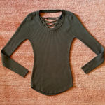 Derek Heart Olive Ribbed Lace Up Long Sleeve Top Women’s L Photo 0