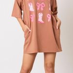 Peach Love California WASHED RIBBON & WESTERN BOOTS T-SHIRT DRESS NWOT Punch LOVE SIZE S Photo 0