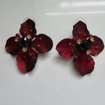 H&M Red Flower Large Metal Pierced Earrings Photo 1