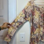 Free People  | Flower Bomb Scoop Neck Knit Sweater in Paste Cream/Lilac Sz Small Photo 5