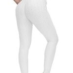 Flamingo High Waist Butt Lifting Textured Leggings, White Photo 0