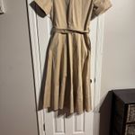 J.Crew utility shirt dress tan khaki gold button Midi Dress Belt flare neutral Photo 8