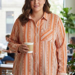 Wrangler  Orange Stripe Geometric Print Button Down Shirt Top Womens XXL Photo 0