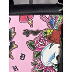 Ed Hardy  Pink Logo Tattoo Skull Hearts Print Satchel Handbag Crossbody Photo 1