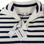 FOR THE REPUBLIC Striped Sweater NWT Women’s XL White Navy Short Sleeve Collared Photo 2