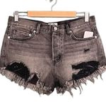 Free People NWT  Loving Good Vibrations Black Distressed Jean Shorts Size 28 NEW Photo 1