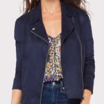 LEVEL 99 Navy Faux Suede Moto Jacket Size Small Blue Photo 0