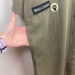 Velvet Heart  Midi Shirt‎ Dress L Skull Patches Green Tencel 3/4 Roll Tab Sleeve Photo 6