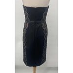 Tadashi Shoji Vintage 90s Tadashi Strapless Mini Sheath Dress Lace Side Panels Satin Black 10 Photo 5