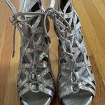 Sam Edelman Essex Beige & Gold Lace Up Leather & Suede High Heel Sandals, size 7.5 Photo 1