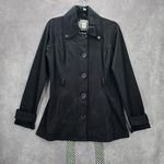 Self Esteem  Black Button Belted Retro Long Sleeve Pea Coat Y2K Jacket Medium Photo 0