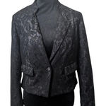 Chico's  Black Metallic Lace Cropped Blazer Jacket Rhinestone Button S/4 Cocktail Photo 0