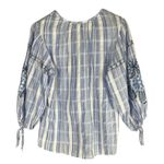 Solitaire Women's Blue White Striped Embroidered Peasant Blouse Size Boho L Photo 6