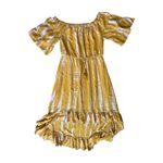 Blue Island  Women’s Off Shoulder Yellow Tie Dye Dress Size L Boho Ruffle Hem Photo 1