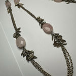 Talbots  Pink Stone Leaf Charms Gold Tone Station Necklace Signed Photo 5