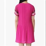 Maje Pink Pleated Dress with Striped Sleeves Photo 1