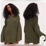 Free People  Boat Neck Olive Green Long Sleeve Knit Tunic Sweater Photo 2