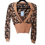 NBD NEW Small NWT Cheetah Print Cropped Low Cut Sweater Brown Black Animal Print Photo 0