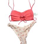 Aerie  Two Piece Swimsuit Bikini Bandeau Top Cheeky Bottoms Ditsy Floral Pink S Photo 1