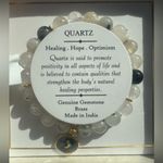 🌙 SHIVAM Black/White Quartz Bead/Beaded Gray Enamel Moon Charm STRETCH BRACELET White Photo 1