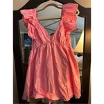 NEW Deep V Neck Ruffle Sleeve Mini Backless Dress L Pink Size L Photo 2
