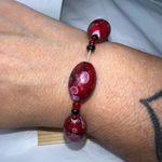 Vintage‎ Hand Painted Glass Bead Stretch Bracelet Red Photo 2