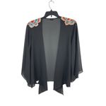 Joan Rivers Black Sheer Open Front Kimono Floral Embroidered Cardigan 1X Photo 3