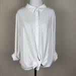 Vera Wang Simply  Blouse Top Womens XL White Roll Tab Button Up Tie Front Shirt Photo 9